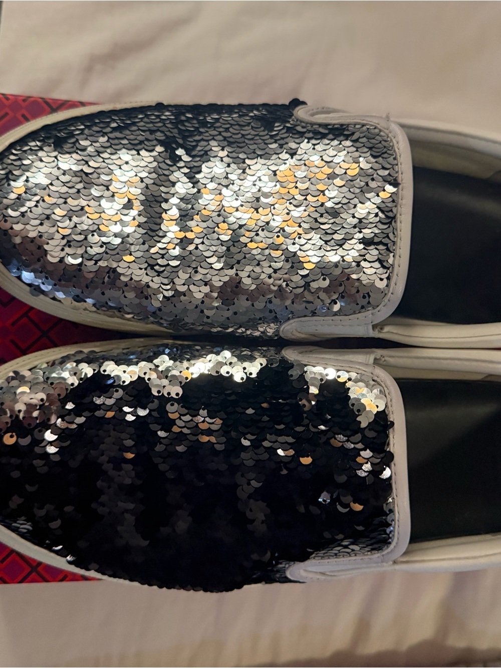 Tory Burch size 11 Sequin Slip-On Women’s Sneakers - Silver/black